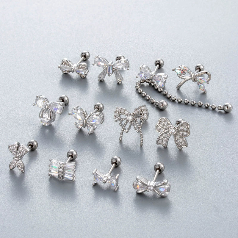 Wholesale Cartilage Puncture Ear Bone Nail Fashion Allmatch Copper Zirconium Bow Stainless Steel Rod For Women - Image 4