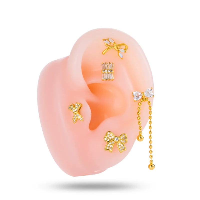 Wholesale Cartilage Puncture Ear Bone Nail Fashion Allmatch Copper Zirconium Bow Stainless Steel Rod For Women - Image 5