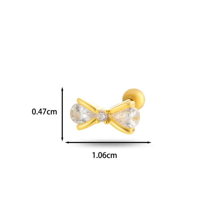 Wholesale Cartilage Puncture Ear Bone Nail Fashion Allmatch Copper Zirconium Bow Stainless Steel Rod For Women - Image 6