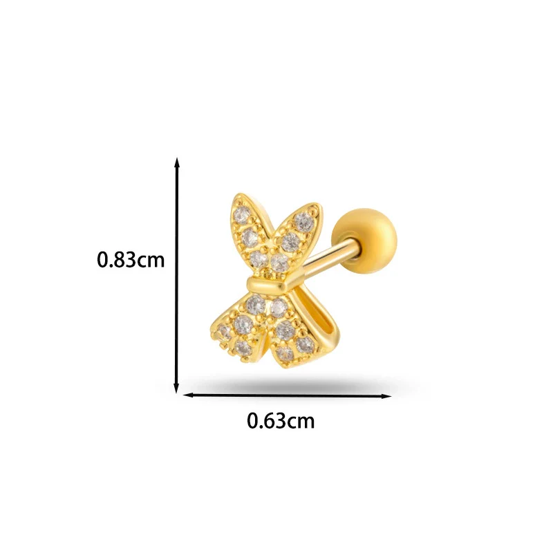 Wholesale Cartilage Puncture Ear Bone Nail Fashion Allmatch Copper Zirconium Bow Stainless Steel Rod For Women - Image 9