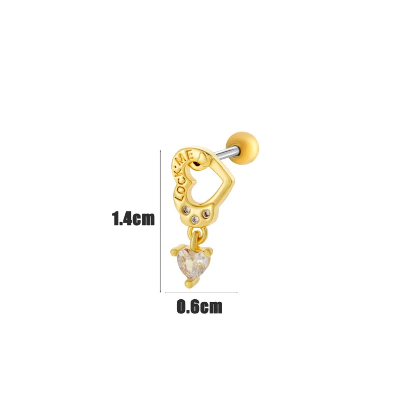 Wholesale Cartilage Puncture Ear Bone Nail Stainless Steel And Copper Inlaid With Zircon Heart Pattern Electroplated Sweet Girly Princess Style - Image 12