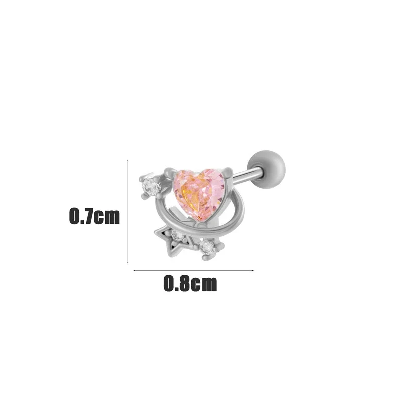 Wholesale Cartilage Puncture Ear Bone Nail Stainless Steel And Copper Inlaid With Zircon Heart Pattern Electroplated Sweet Girly Princess Style - Image 15