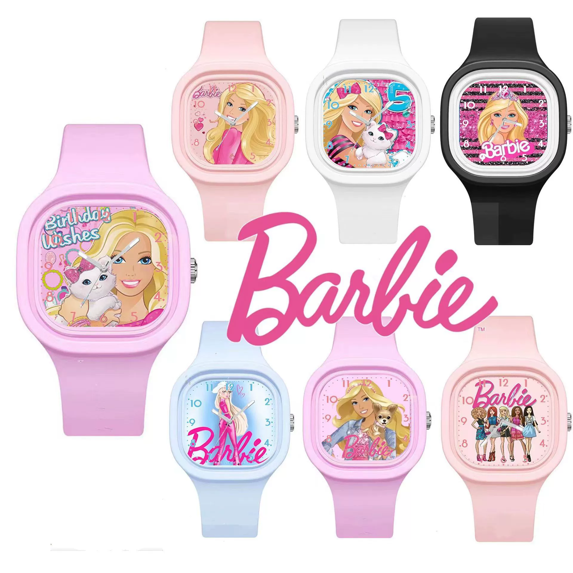 Wholesale Cartoon Square Silicone Plastic Stainless Steel Girl Doll Watch