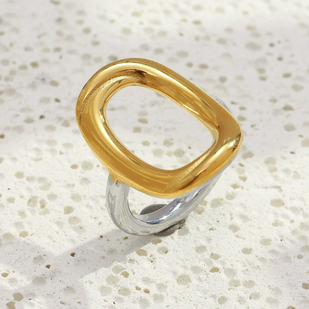 Wholesale Casual Geometric Asymmetrical Cut Out Oshaped 18K Gold Plated Stainless Steel Ring For Women