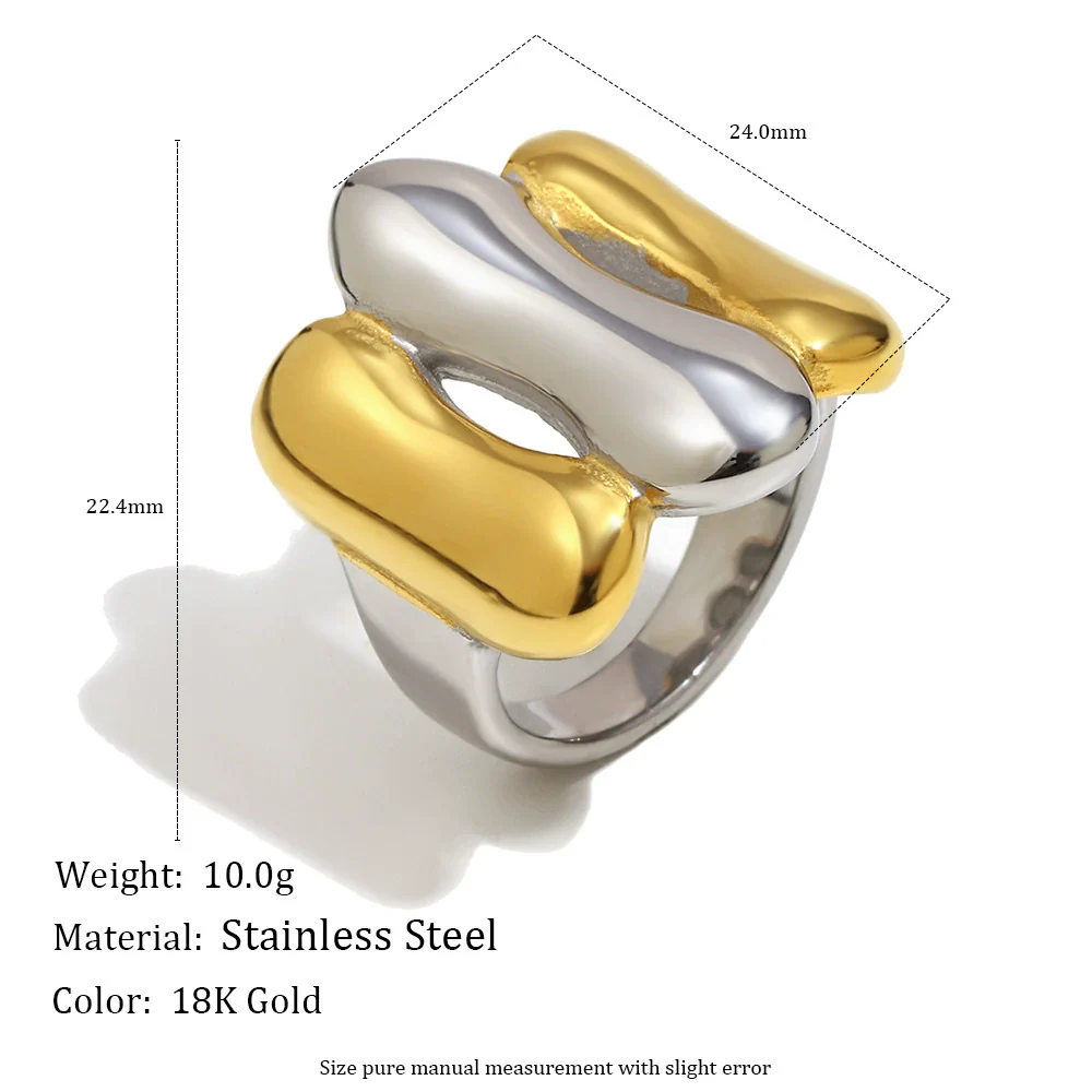 Wholesale Casual Geometric Stainless Steel Electroplated 18K Gold Twocolor Gold Ring For Women - Image 2