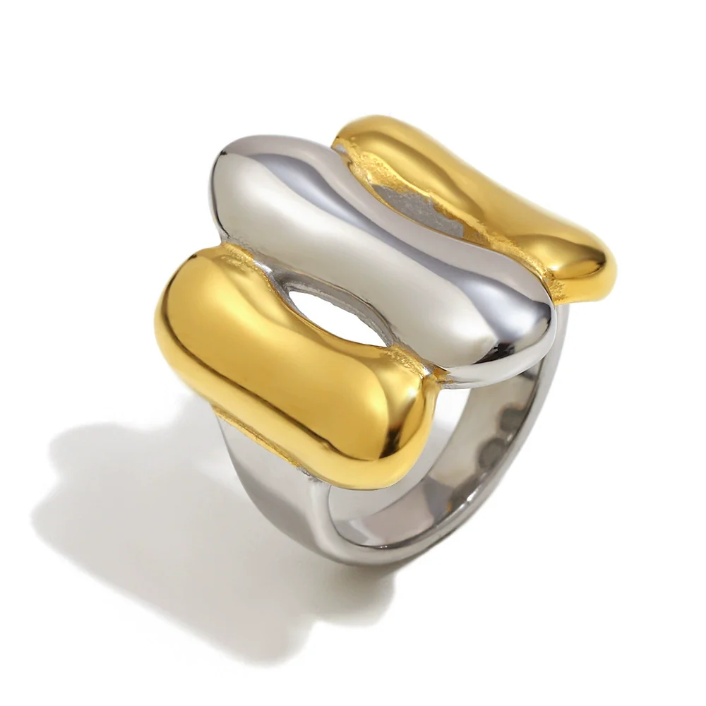 Wholesale Casual Geometric Stainless Steel Electroplated 18K Gold Twocolor Gold Ring For Women - Image 5