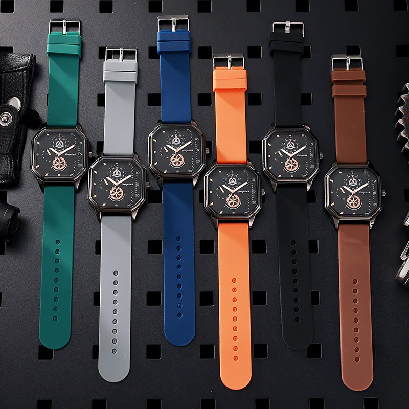 Wholesale Casual Men's Sports Quartz Watch With Double Layer Square Alloy Case And Pu Strap
