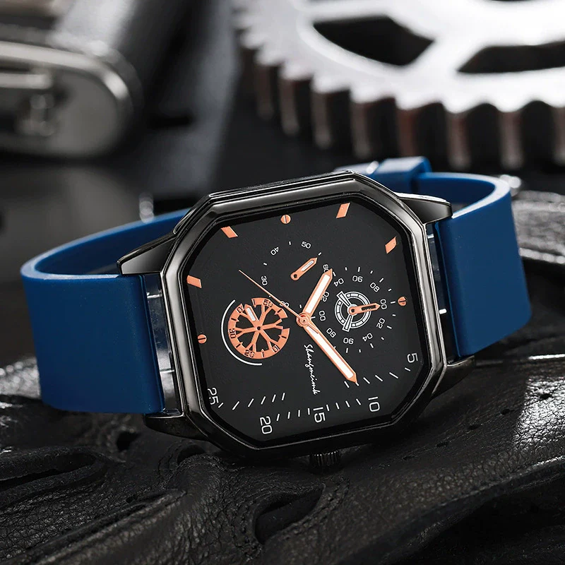 Wholesale Casual Men's Sports Quartz Watch With Double Layer Square Alloy Case And Pu Strap - Image 2