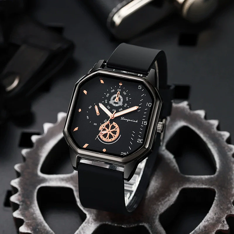 Wholesale Casual Men's Sports Quartz Watch With Double Layer Square Alloy Case And Pu Strap - Image 3