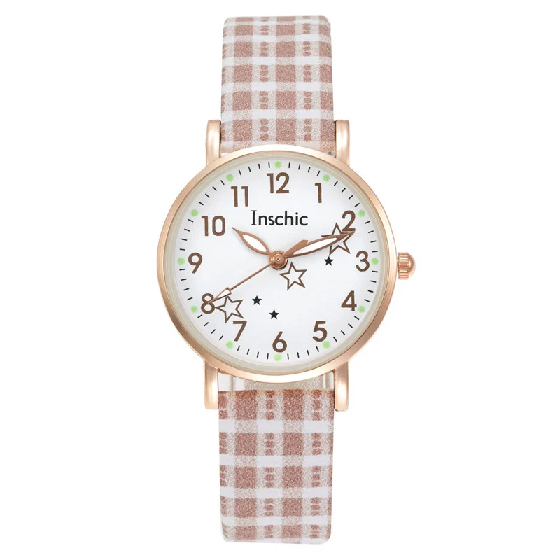 Wholesale Casual Quartz Watch For Female Junior High School Students Alloy Case Imitation Leather Strap Stainless Steel Clasp Round Dial Ordinary Glass Mirror - Image 9