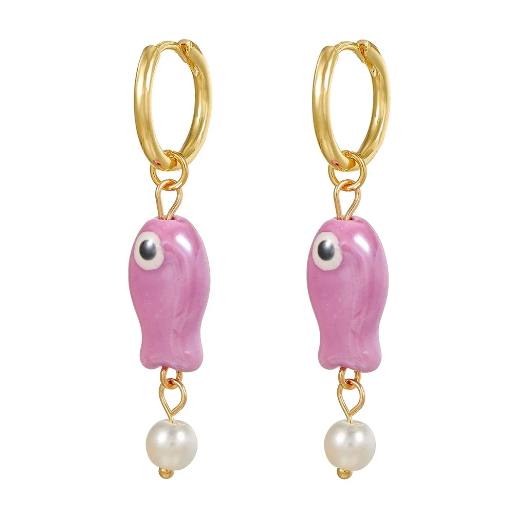 Wholesale Ceramic Copper Geometric Fish Earrings Purely Handmade For Female Students - Image 9