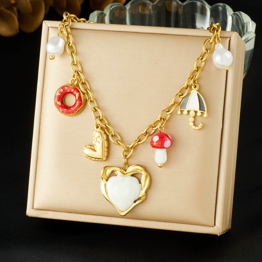 Wholesale Chic Style Electroplated Stainless Steel Heart Shape Pendant Necklace With O Word Chain For Women
