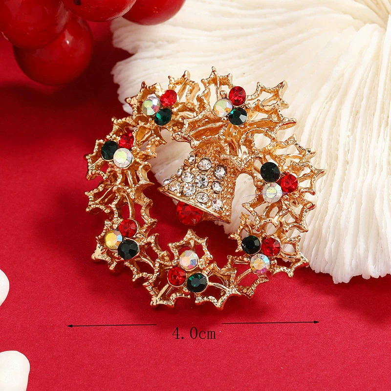 Wholesale Christmas Bell Alloy Rhinestone Encrusted Retro Brooch For Women - Image 3