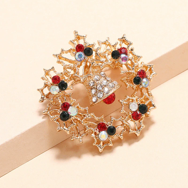 Wholesale Christmas Bell Alloy Rhinestone Encrusted Retro Brooch For Women - Image 4