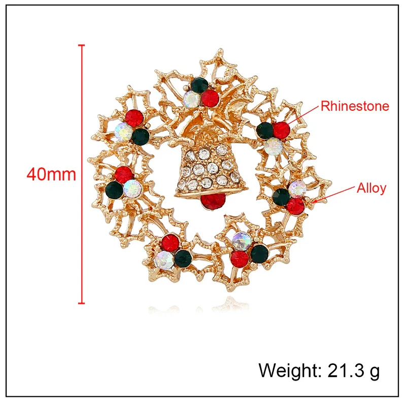 Wholesale Christmas Bell Alloy Rhinestone Encrusted Retro Brooch For Women - Image 5
