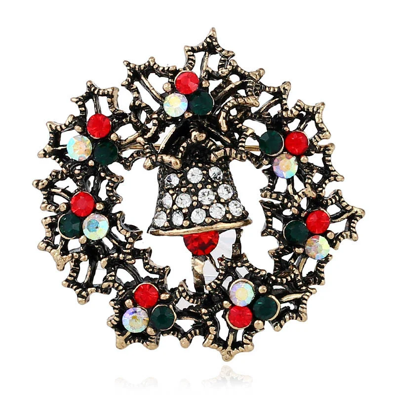 Wholesale Christmas Bell Alloy Rhinestone Encrusted Retro Brooch For Women - Image 6