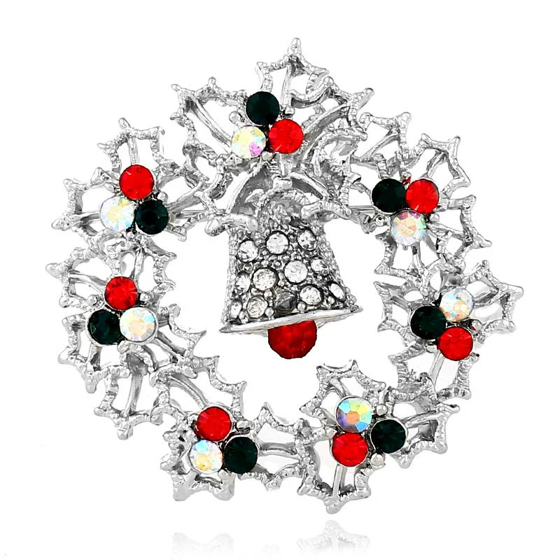 Wholesale Christmas Bell Alloy Rhinestone Encrusted Retro Brooch For Women - Image 7