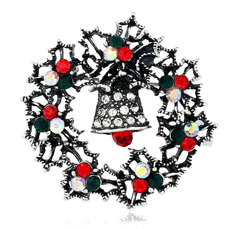 Wholesale Christmas Bell Alloy Rhinestone Encrusted Retro Brooch For Women - Image 8