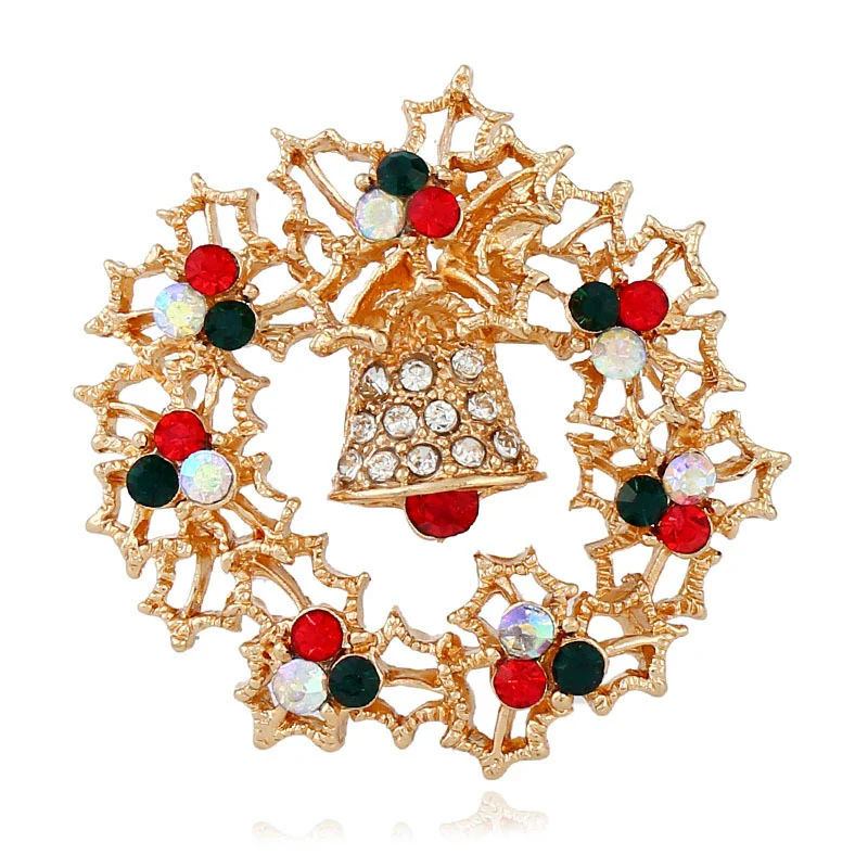 Wholesale Christmas Bell Alloy Rhinestone Encrusted Retro Brooch For Women - Image 9