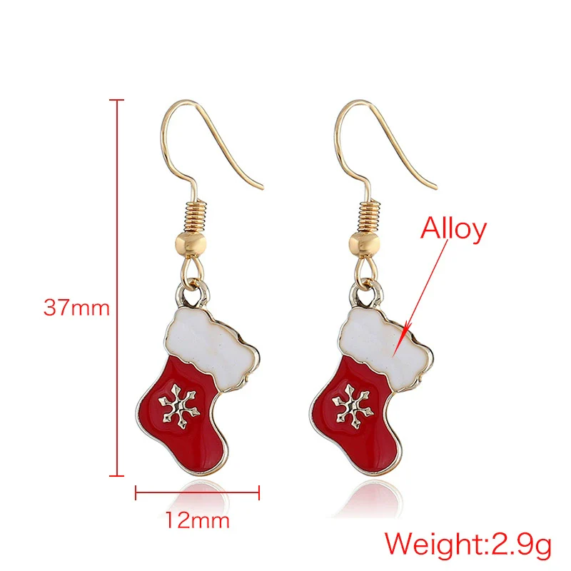 Wholesale Christmas Earrings Alloy Dripping Oil Snowflake Christmas Socks Design - Image 4
