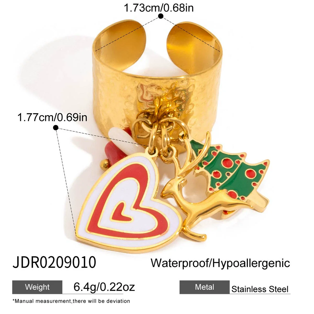 Wholesale Christmas Geometric Oil Drop Pendant Adjustable Stainless Steel Ring Hand Jewelry With Electroplating For Unisex - Image 8
