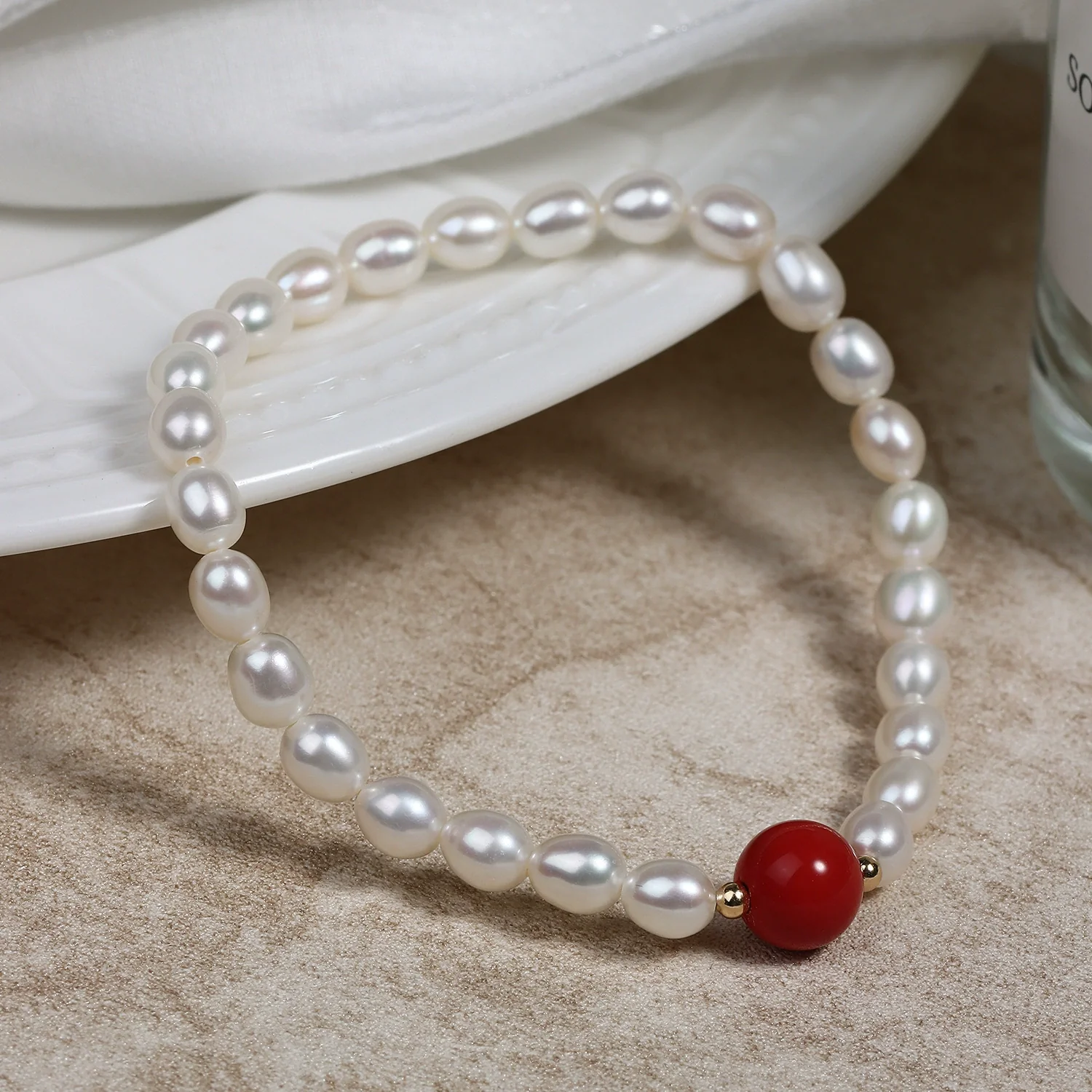Wholesale Cinnabar And Freshwater Pearl Bracelet With Special Shape And Copper Accessories - Image 2