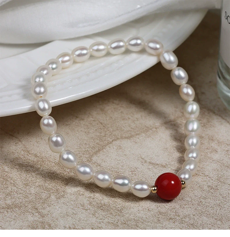 Wholesale Cinnabar And Freshwater Pearl Bracelet With Special Shape And Copper Accessories - Image 3