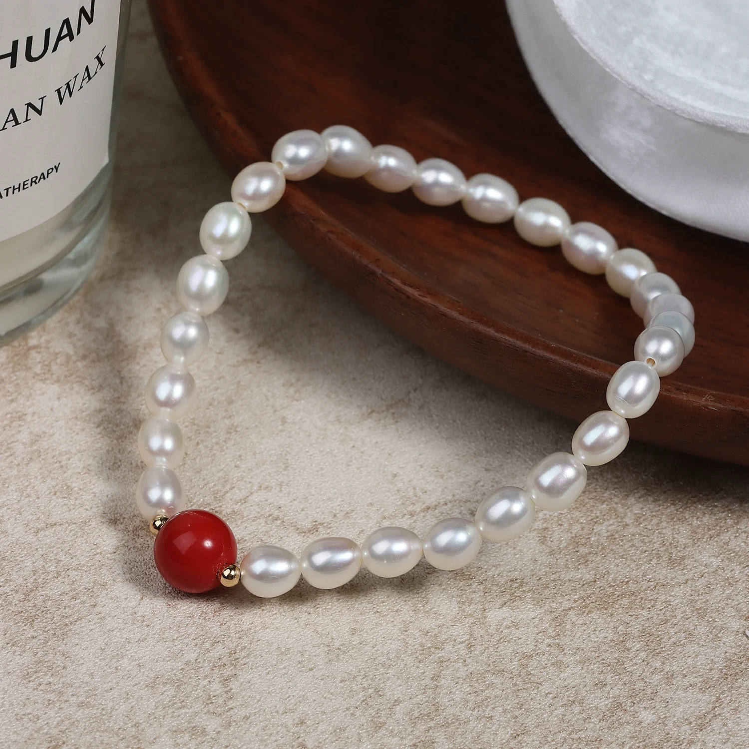 Wholesale Cinnabar And Freshwater Pearl Bracelet With Special Shape And Copper Accessories - Image 6