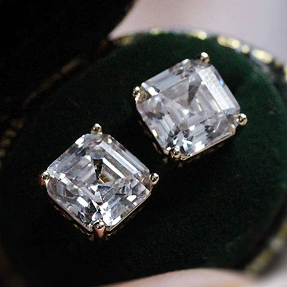 Wholesale Classic Imitation Green Crystal Fourclaw Zircon Earrings Copper Geometric Style For Women - Image 2