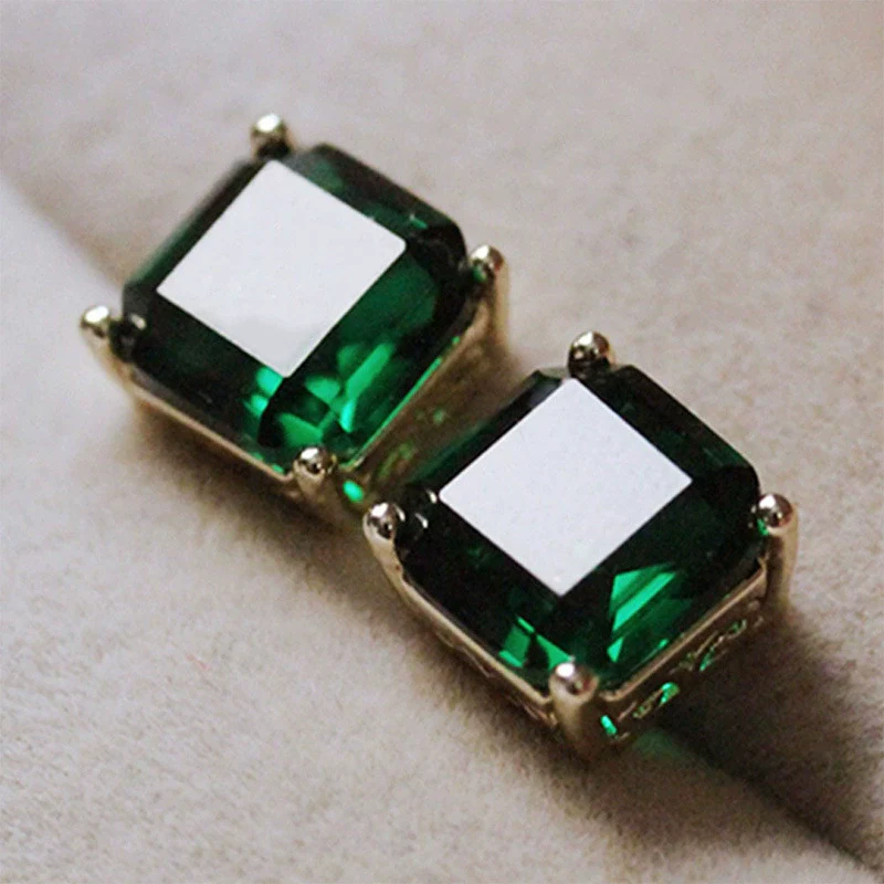 Wholesale Classic Imitation Green Crystal Fourclaw Zircon Earrings Copper Geometric Style For Women - Image 4