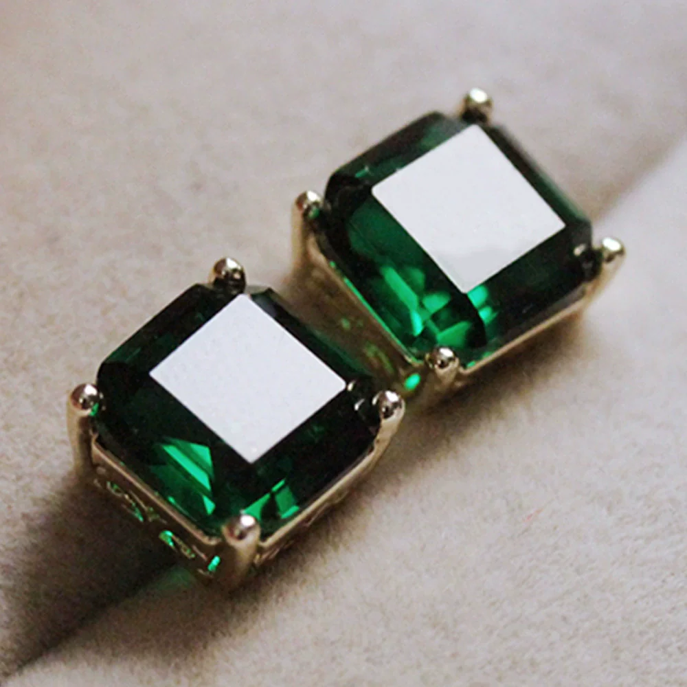 Wholesale Classic Imitation Green Crystal Fourclaw Zircon Earrings Copper Geometric Style For Women - Image 6