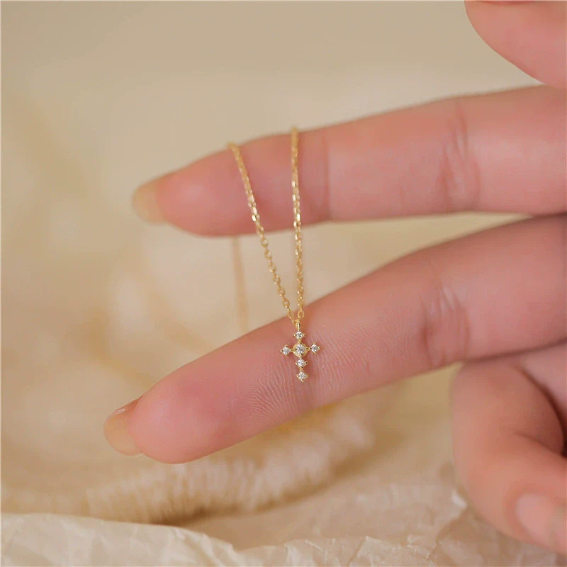 Wholesale Clavicle Chain 925 Sterling Silver Cross Geometric Pattern 14K Gold Plated For Women