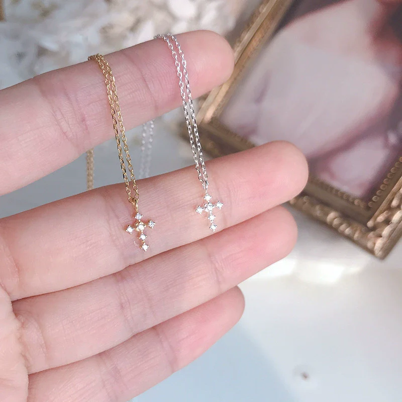 Wholesale Clavicle Chain 925 Sterling Silver Cross Geometric Pattern 14K Gold Plated For Women - Image 2