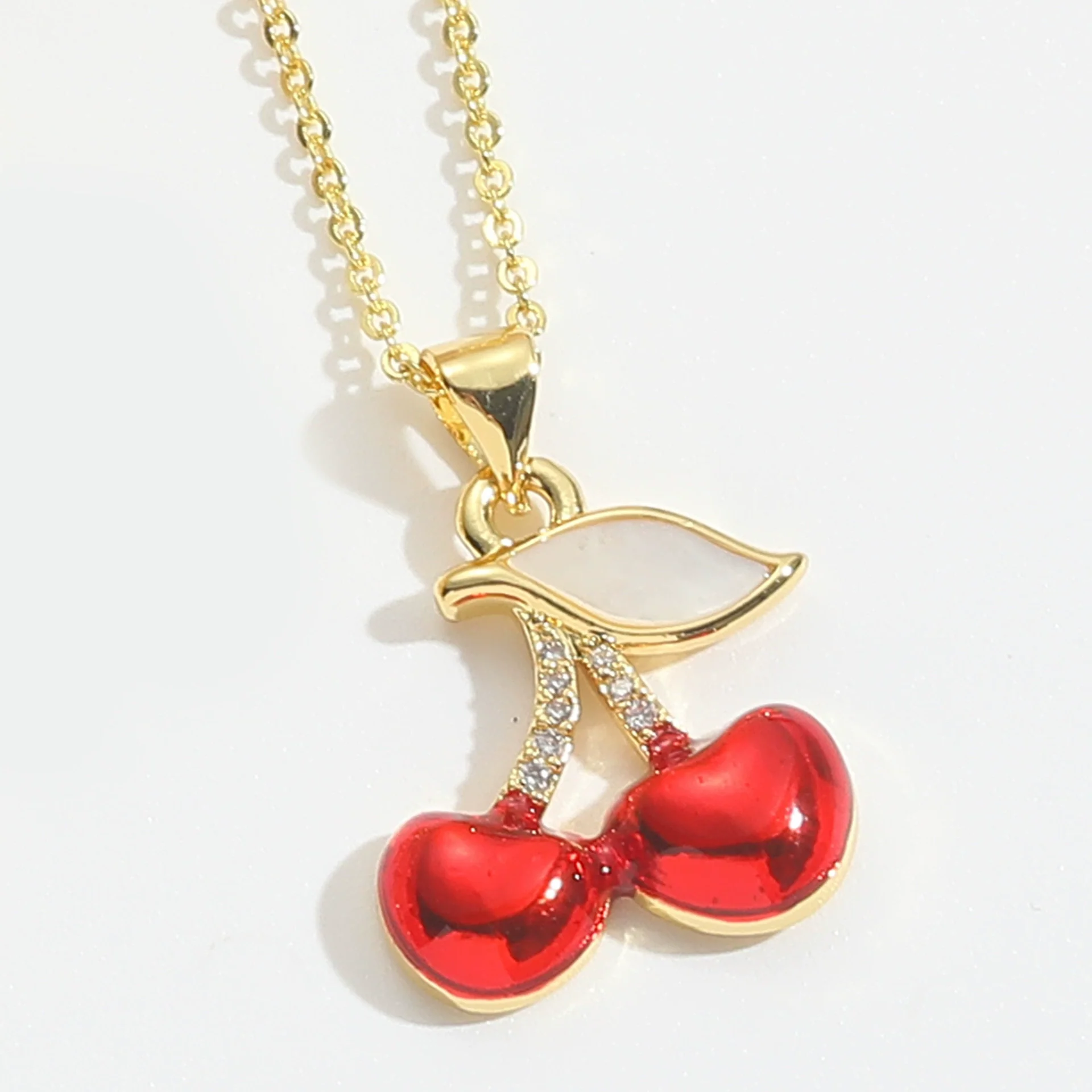 Wholesale Clavicle Chain Copper Mixed Gemstone Setting Sweet Retro Cherry Shape Electroplating Design For Women - Image 12
