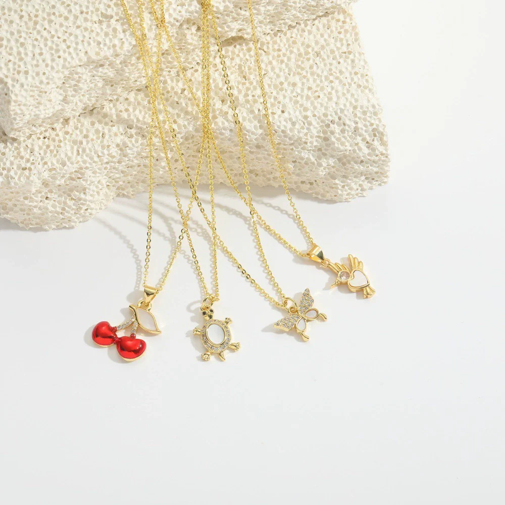 Wholesale Clavicle Chain Copper Mixed Gemstone Setting Sweet Retro Cherry Shape Electroplating Design For Women - Image 5