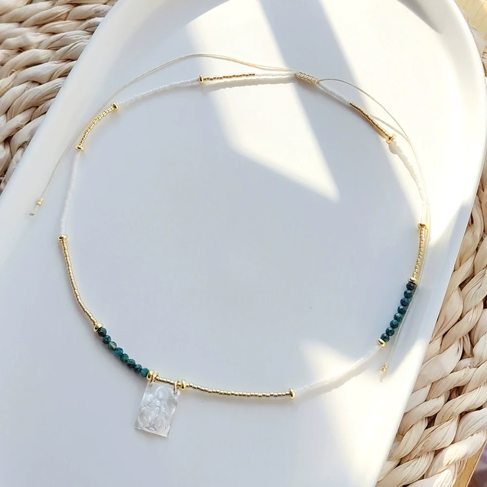 Wholesale Clavicle Chain Glass Glaze Organic Glass Geometric Handwoven Style For Women - Image 2