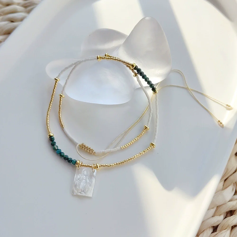 Wholesale Clavicle Chain Glass Glaze Organic Glass Geometric Handwoven Style For Women - Image 3