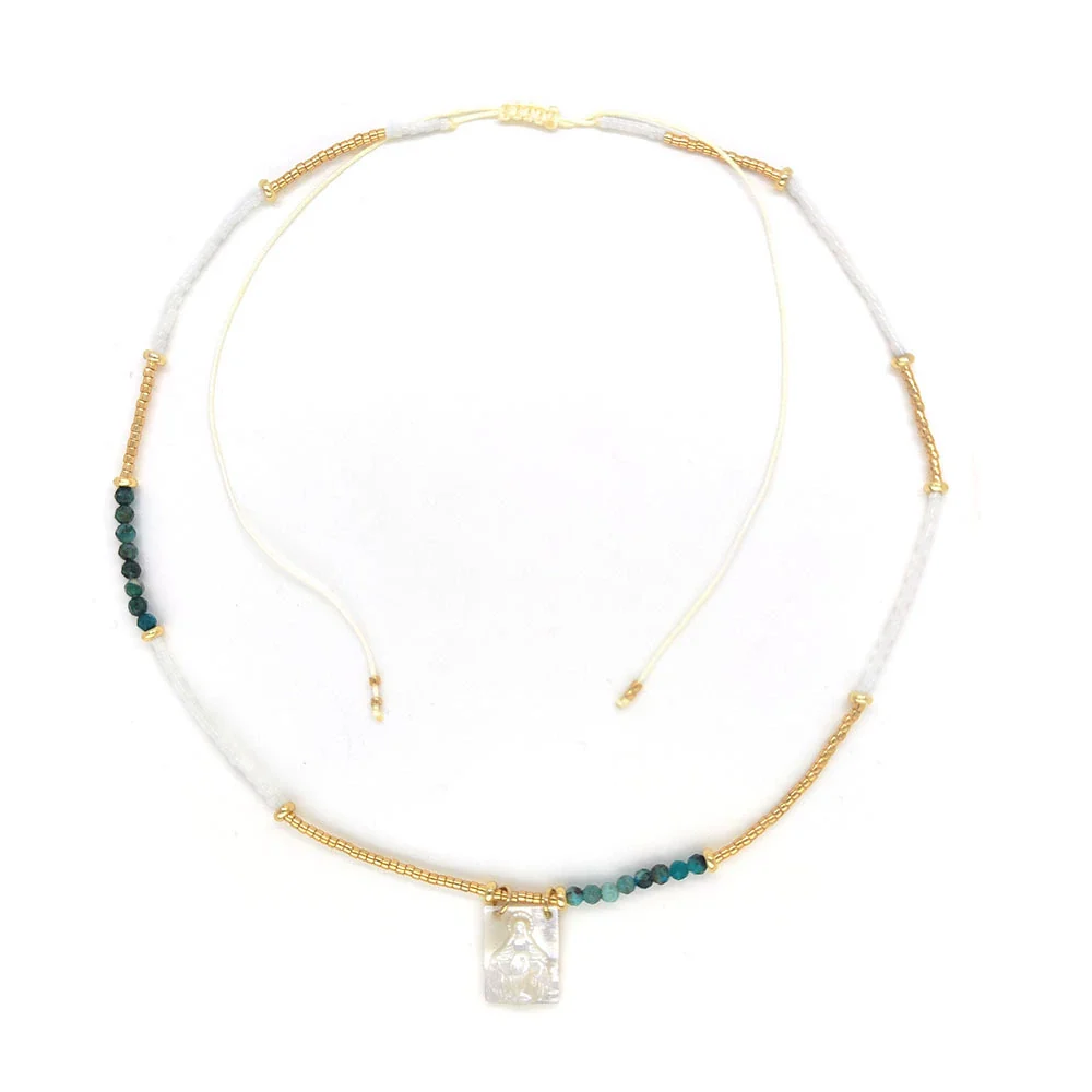 Wholesale Clavicle Chain Glass Glaze Organic Glass Geometric Handwoven Style For Women - Image 5