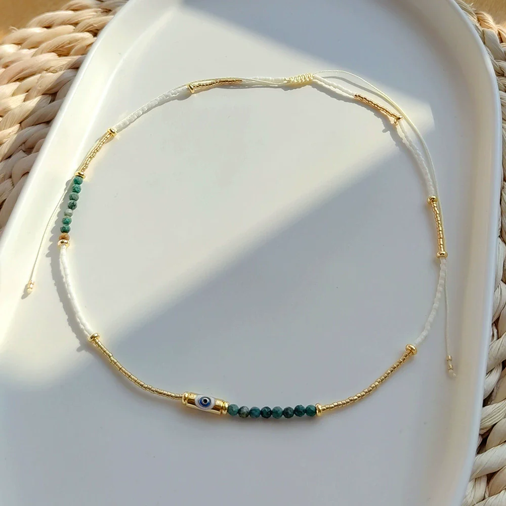 Wholesale Clavicle Chain Glass Glaze Organic Glass Geometric Handwoven Style For Women - Image 8
