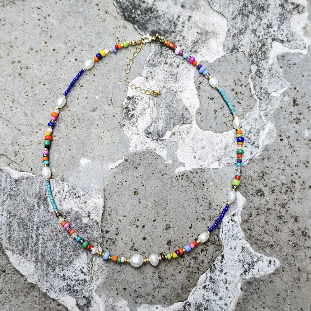 Wholesale Clavicle Chain Organic Glass Geometric Beaded Hand Knitted For Women - Image 2