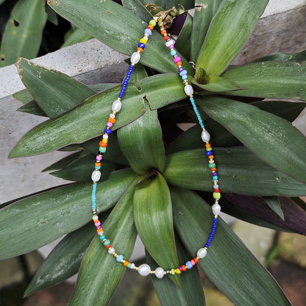 Wholesale Clavicle Chain Organic Glass Geometric Beaded Hand Knitted For Women - Image 3