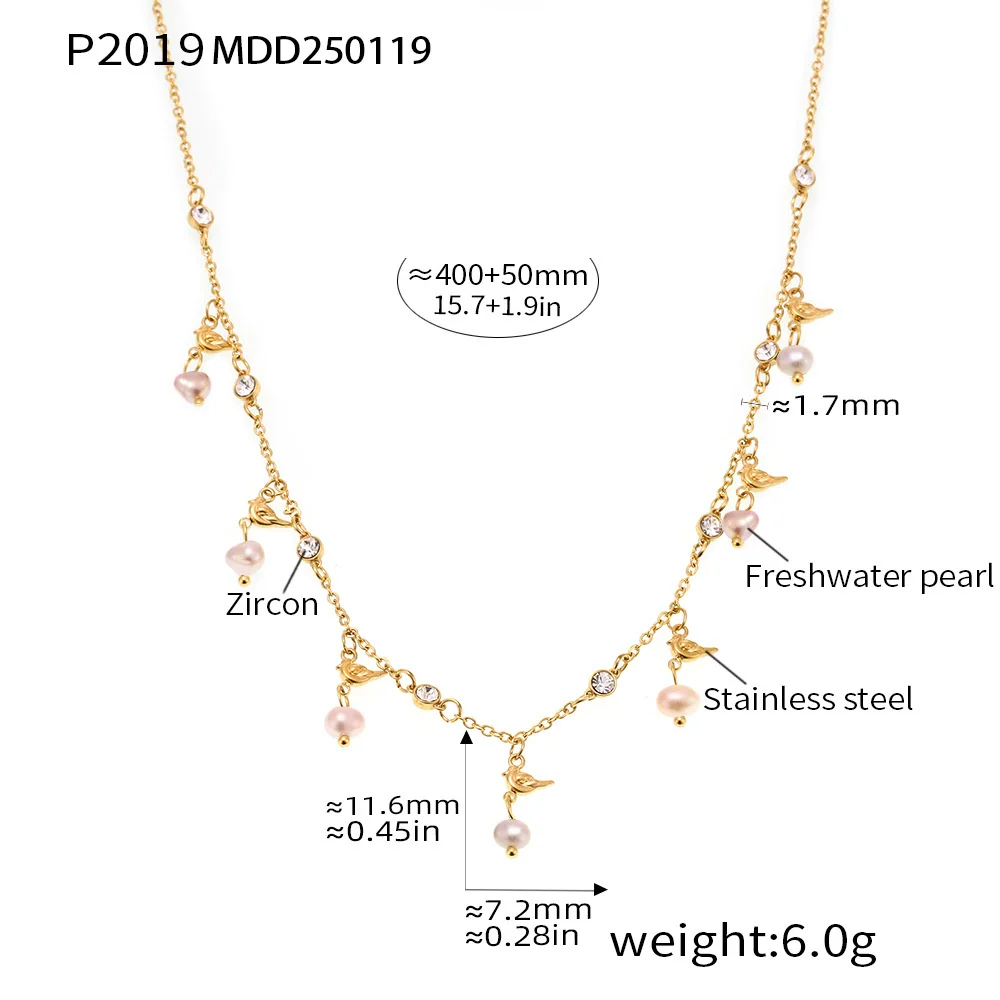 Wholesale Clavicle Necklace Freshwater Pearl Tassel Stainless Steel 18K Gold Electroplated Geometric Light Luxury Style - Image 5
