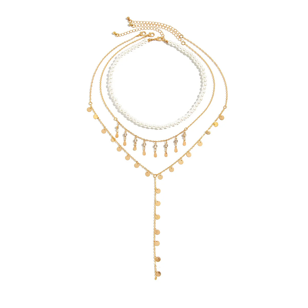 Wholesale Clavicle Necklace Imitation Pearl Copperclad Iron Chain Rhinestone Geometric Electroplated For Women - Image 5