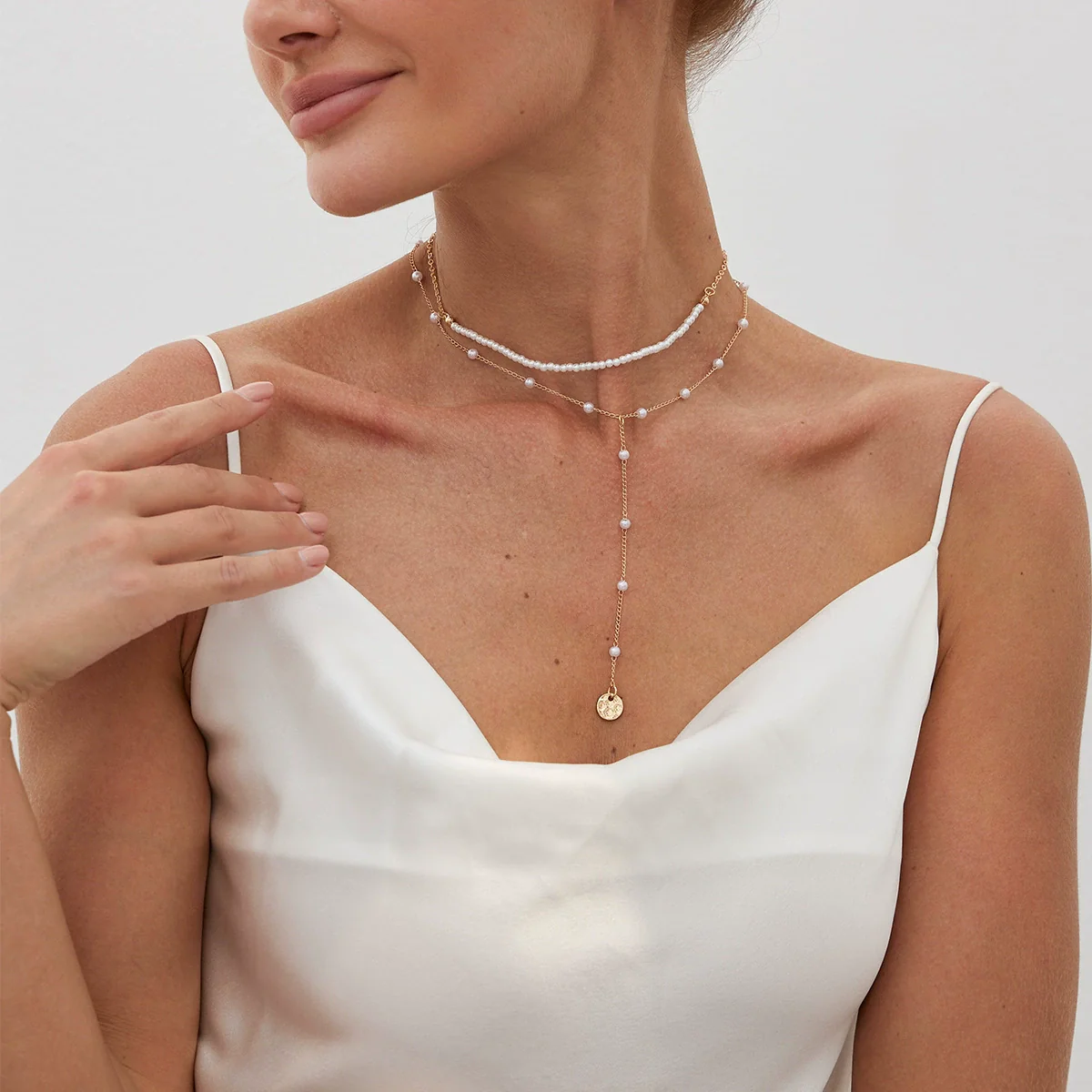 Wholesale Clavicle Necklace Imitation Pearl Copperclad Iron Geometric Electroplated - Image 8