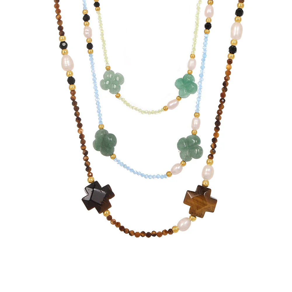 Wholesale Clavicle Necklace Jewelry With Geometric Pattern French Tiger Eye And Freshwater Pearl Light Luxury Style - Image 5