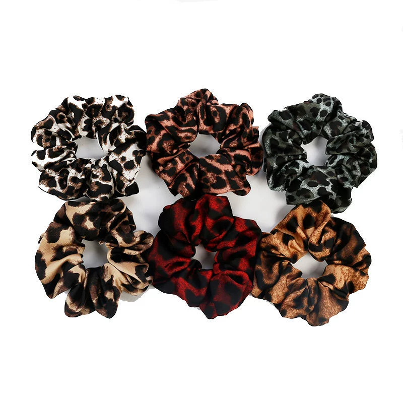 Wholesale Cloth Natural Style Pure Handmade Leopard Print Large Intestine Ring Hair Accessories For Women - Image 2
