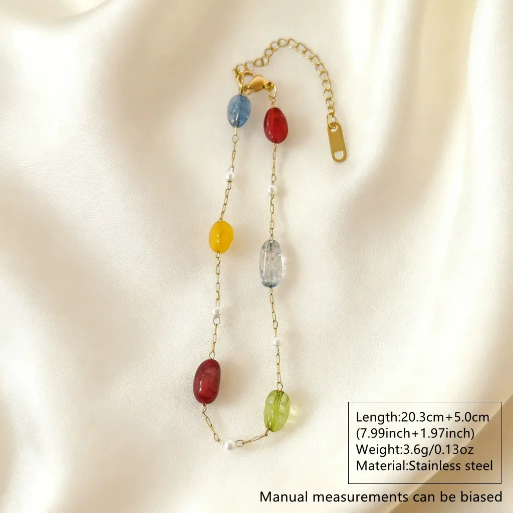 Wholesale Colorful Geometric Beaded Stainless Steel Necklace And Bracelet Electroplated 18K Gold For Women Light Luxury Style - Image 4