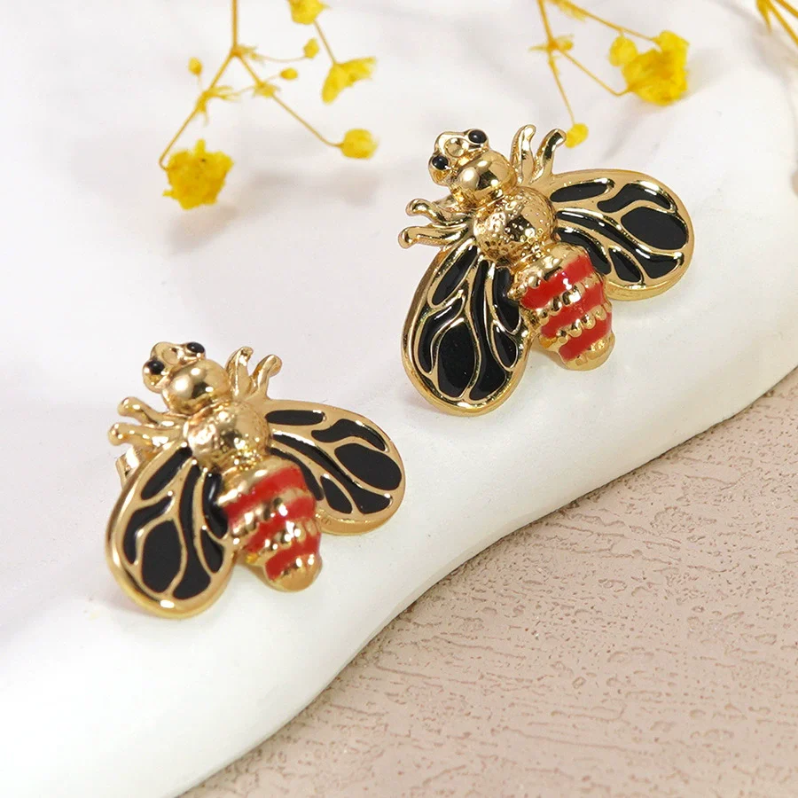 Wholesale Colorful Oil Dripping Bee Stainless Steel Insect Pattern Earrings For Women - Image 5