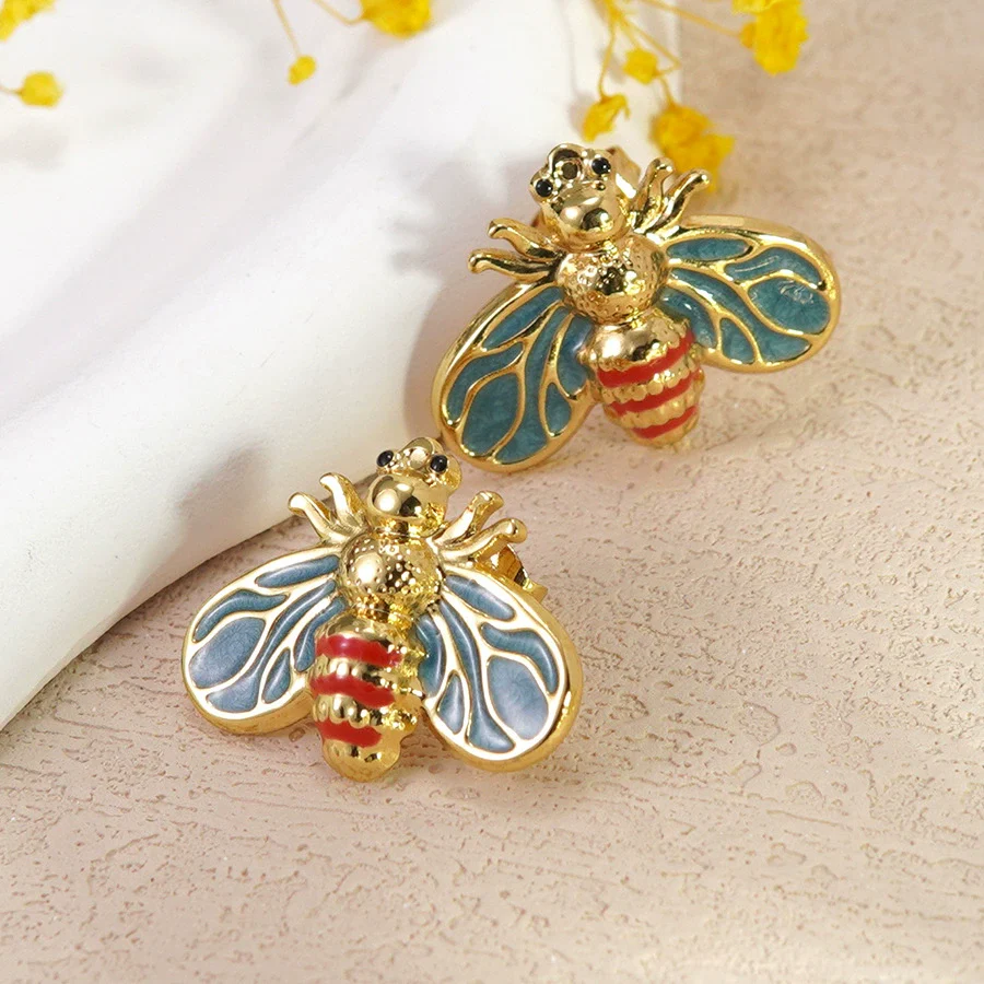 Wholesale Colorful Oil Dripping Bee Stainless Steel Insect Pattern Earrings For Women - Image 6