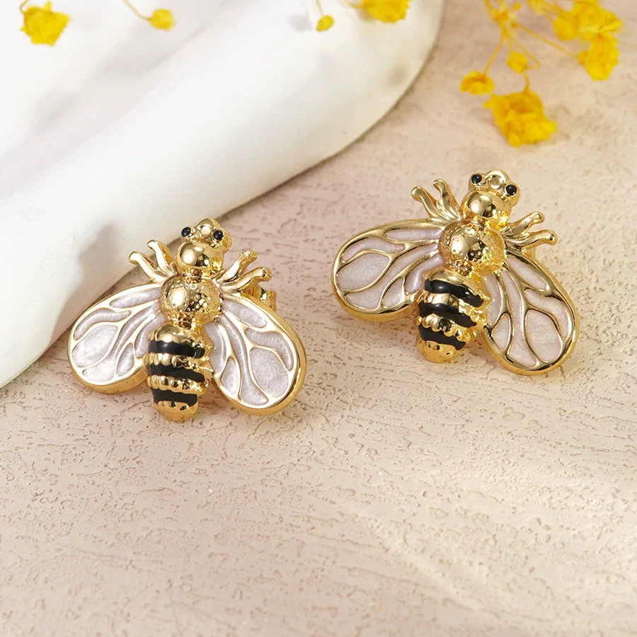 Wholesale Colorful Oil Dripping Bee Stainless Steel Insect Pattern Earrings For Women - Image 8